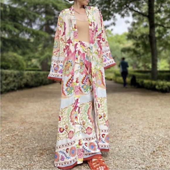 Zara Floral Kimono Belted Long Robe Women Size XS NEW NWT 7864/029